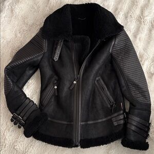 Boda Skins Handmade Black Shearling Napa Leather Jacket US Small men’s. Slimfit